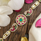 Vriksham Floral With Dual Peacock Kundan Jadau Sheeshphool-Red Green & White-J2788